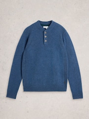 White Stuff Blue Milton Lambswool Henley Jumper - Image 6 of 6