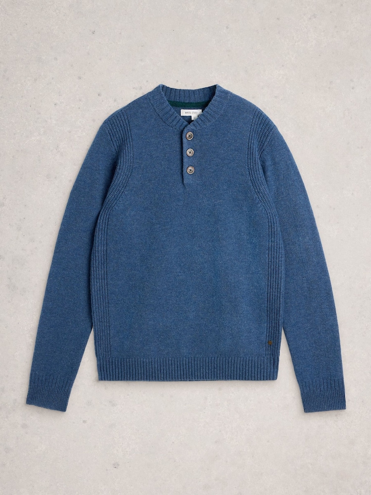White Stuff Blue Milton Lambswool Henley Jumper - Image 6 of 6 White Stuff Blue Milton Lambswool Henley Jumper - Image 6 of 6