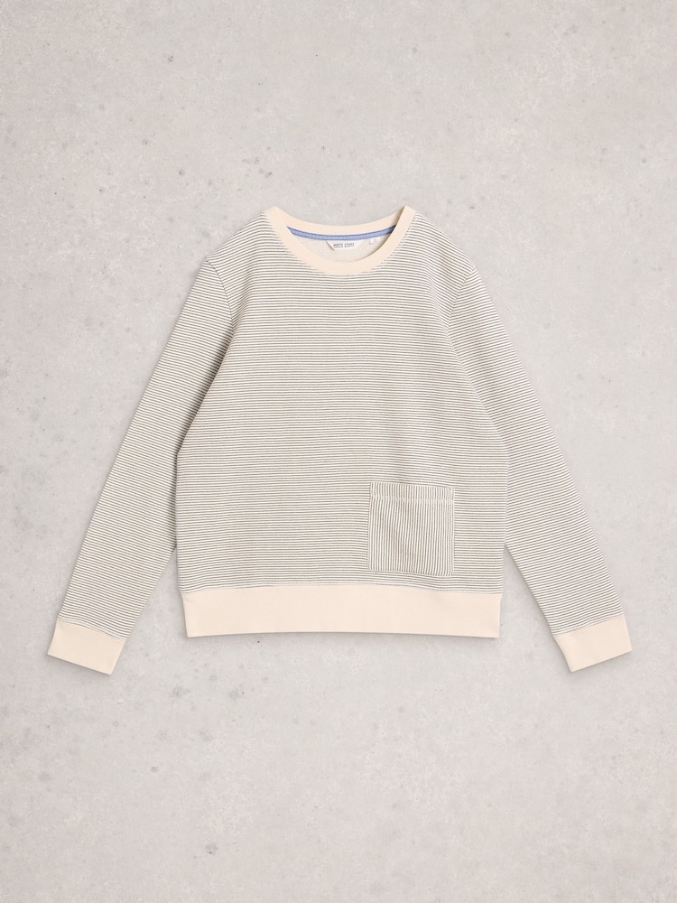 White Stuff White Stripe Crew Neck Sweat Top - Image 1 of 2