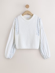 White/Blue Floral Patched Sleeve Cotton Jumper - Image 5 of 8