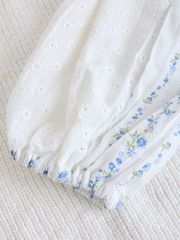 White/Blue Floral Patched Sleeve Cotton Jumper - Image 8 of 8