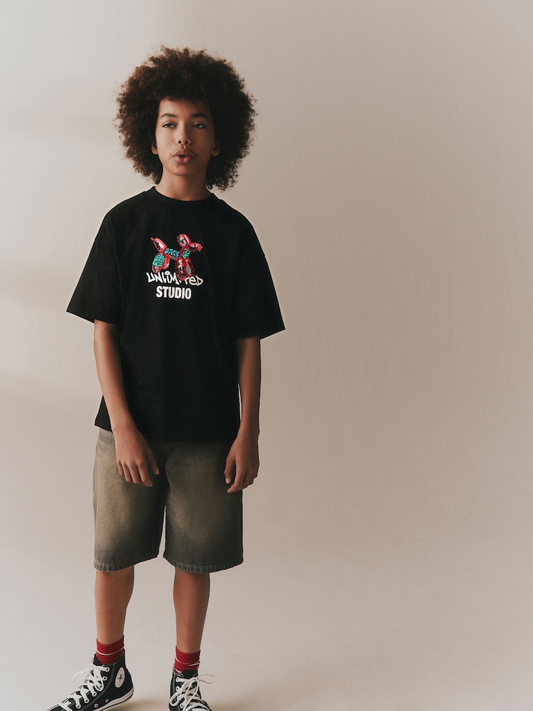 Black Graffiti Balloon Short Sleeve Graphic T-Shirt (3-16yrs) - Image 2 of 3