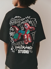 Black Graffiti Balloon Short Sleeve Graphic T-Shirt (3-16yrs) - Image 3 of 3