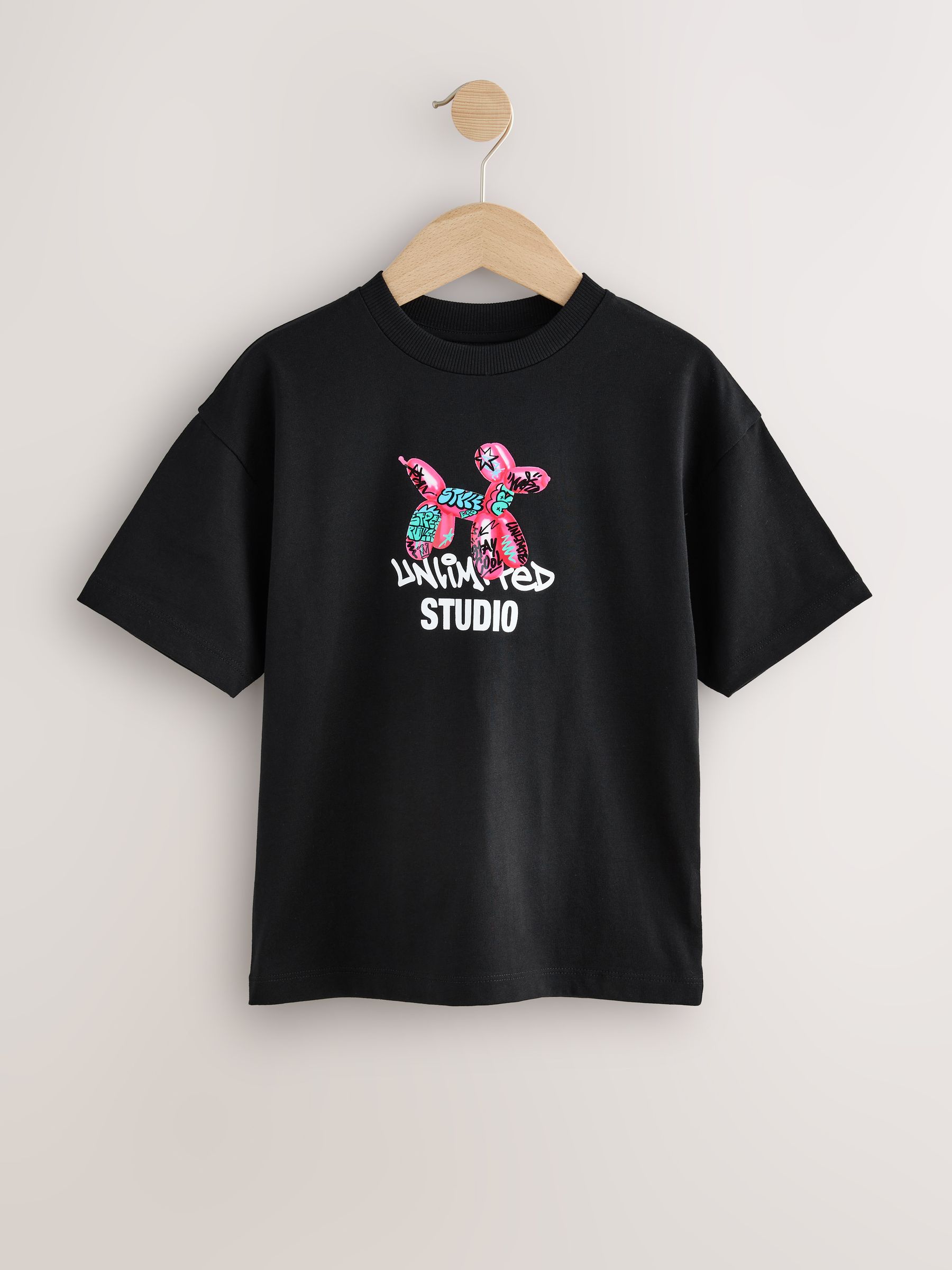 Buy Black Graffiti Balloon Short Sleeve Graphic T-Shirt (3-16yrs