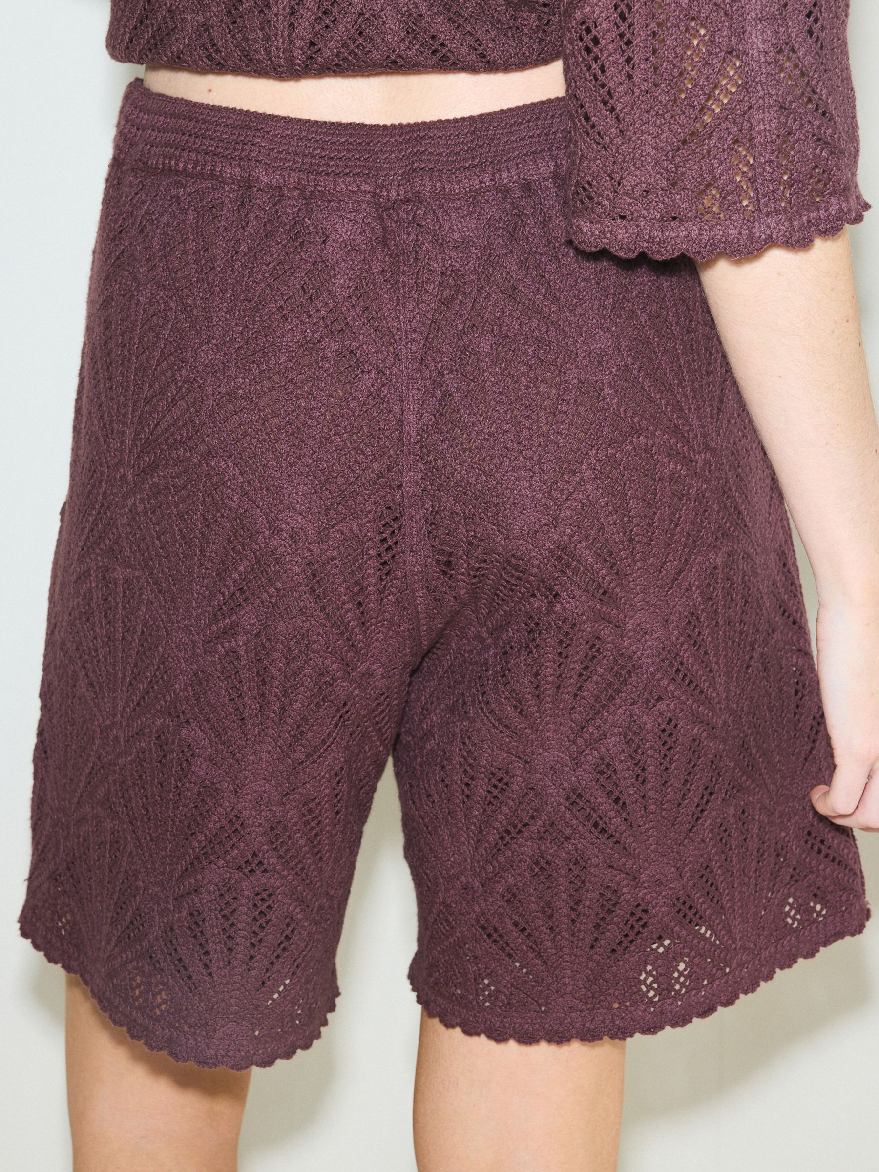 Buy Chocolate Brown Crochet Co-Ord Shell Pattern Bermuda Knee Shorts ...