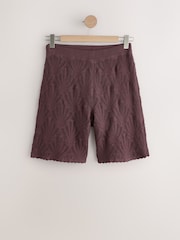Chocolate Brown Crochet Co-Ord Shell Pattern Bermuda Knee Shorts - Image 5 of 7