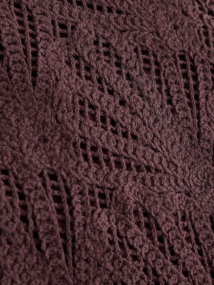 Chocolate Brown Crochet Co-Ord Shell Pattern Bermuda Knee Shorts - Image 7 of 7