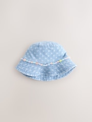 Blue/ Cream Heart Beaded Pattern Bucket Hat (3mths-13yrs) - Image 1 of 3