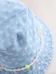 Blue/ Cream Heart Beaded Pattern Bucket Hat (3mths-13yrs) - Image 3 of 3