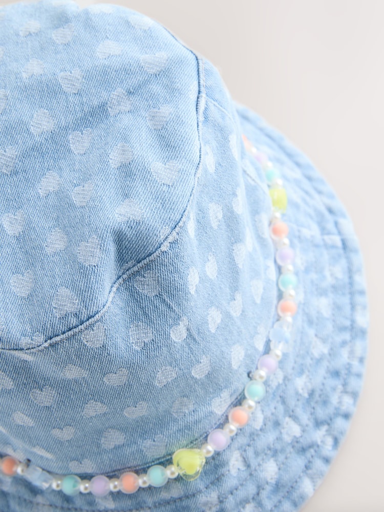 Blue/ Cream Heart Beaded Pattern Bucket Hat (3mths-13yrs) - Image 3 of 3 Blue/ Cream Heart Beaded Pattern Bucket Hat (3mths-13yrs) - Image 3 of 3