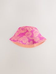 Pink/Purple Hibiscus Printed Bucket Hat (3mths-16yrs) - Image 1 of 4