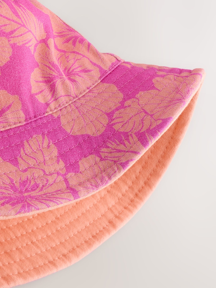 Pink/Purple Hibiscus Printed Bucket Hat (3mths-16yrs) - Image 4 of 4