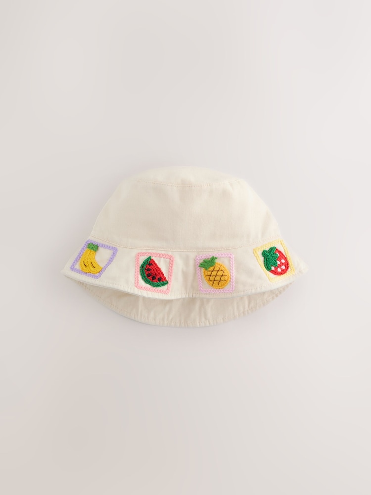 Cream/ Fruit Embroidered Bucket Hat (3-10yrs) - Image 1 of 3