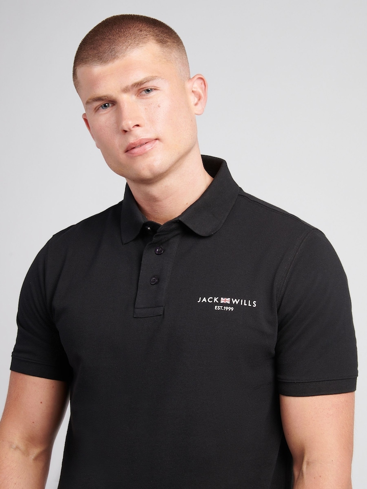 Jack Wills Black Chest Union Flag Pique Polo Shirt - Image 1 of 3