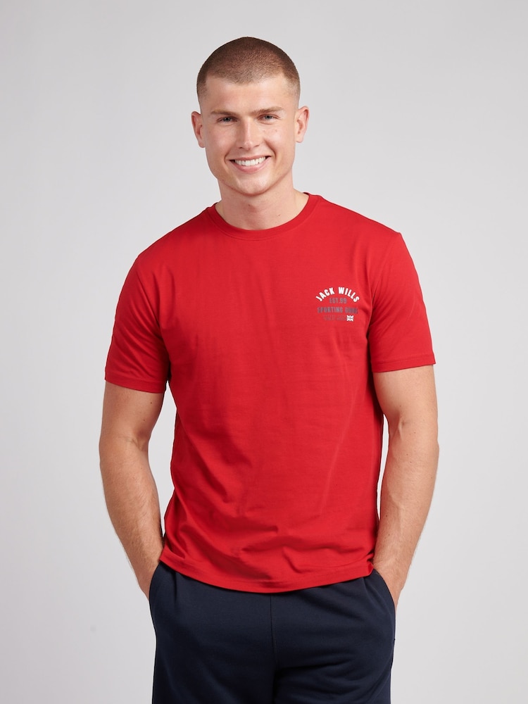 Jack Wills Red Chest Arch Logo T-Shirt - Image 1 of 3