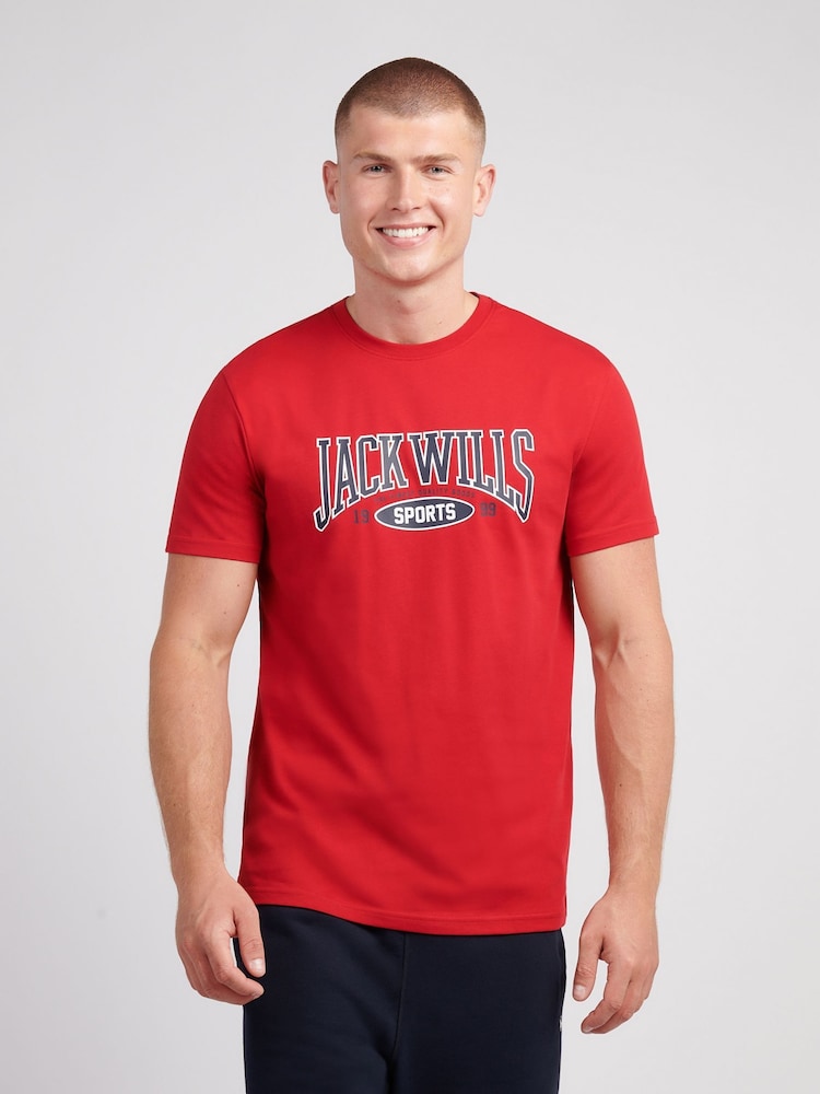 Jack Wills Red Sports Team Graphic T-Shirt - Image 1 of 3 Jack Wills Red Sports Team Graphic T-Shirt - Image 1 of 3