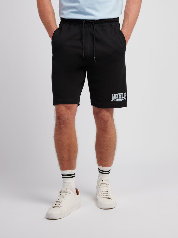 Jack Wills Black Sports Team Loopback Shorts - Image 1 of 4 Jack Wills Black Sports Team Loopback Shorts - Image 1 of 4