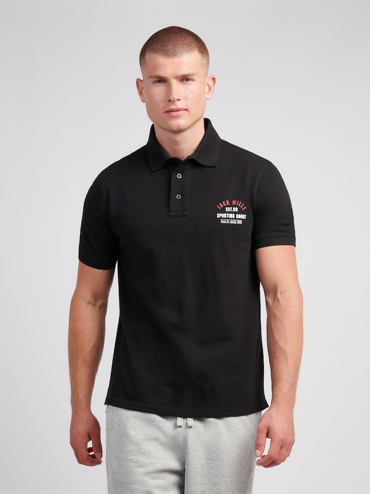 Jack Wills Black Chest Arch Logo Pique Polo Shirt - Image 1 of 3