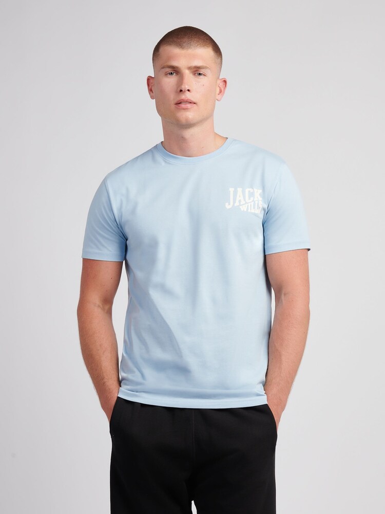 Jack Wills Blue Slant Stacked Graphic T-Shirt - Image 1 of 4
