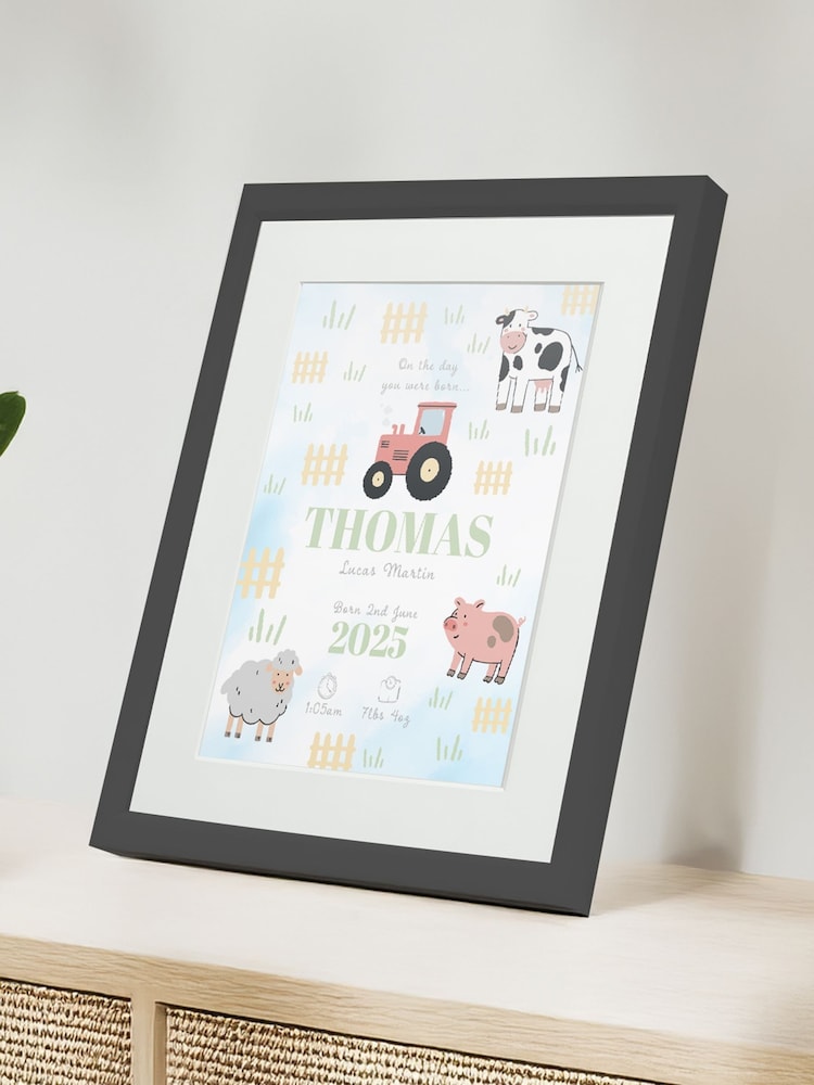 Personalised On The Day You Were Born Farmyard Framed Print by Jonnys Sister - Image 1 of 3 Personalised On The Day You Were Born Farmyard Framed Print by Jonnys Sister - Image 1 of 3