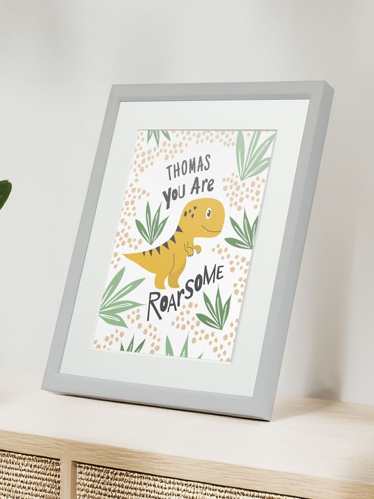 Personalised Dinosaur Children’s Nursery Framed Print by Jonnys Sister - Image 1 of 3 Personalised Dinosaur Children’s Nursery Framed Print by Jonnys Sister - Image 1 of 3