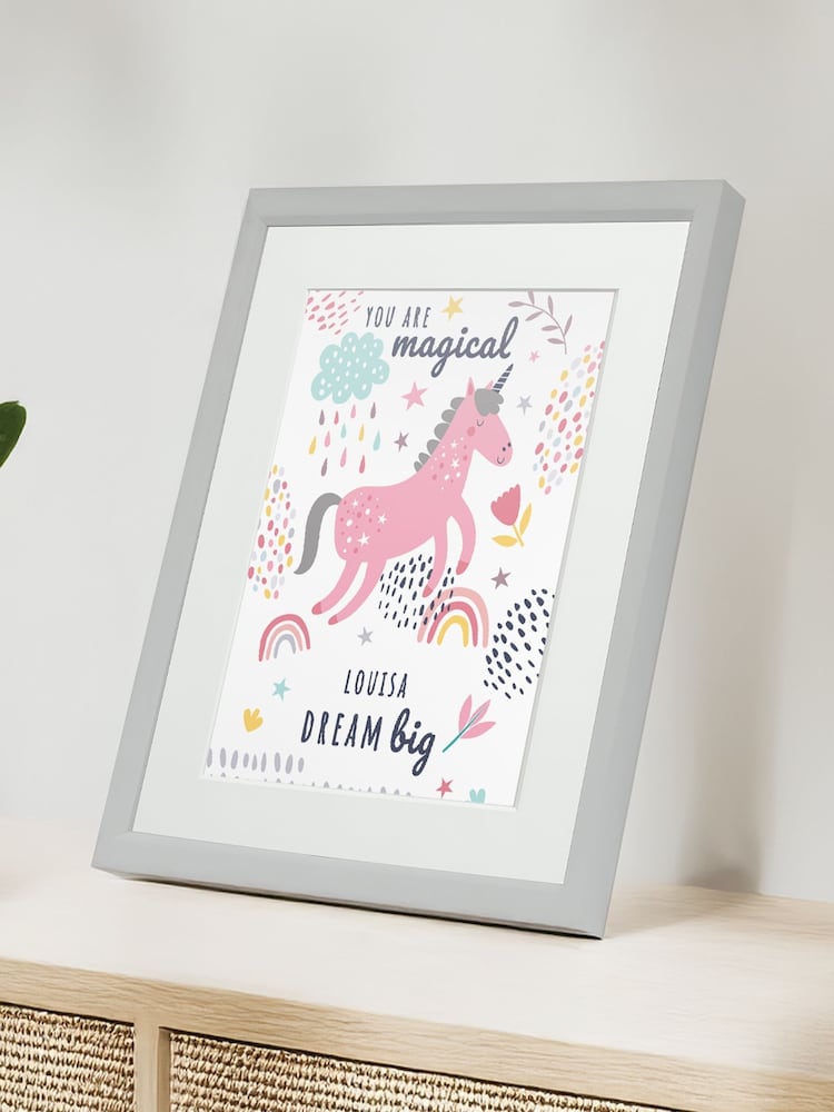 Personalised Unicorn Children’s Nursery Framed Print by Jonnys Sister - Image 1 of 3 Personalised Unicorn Children’s Nursery Framed Print by Jonnys Sister - Image 1 of 3