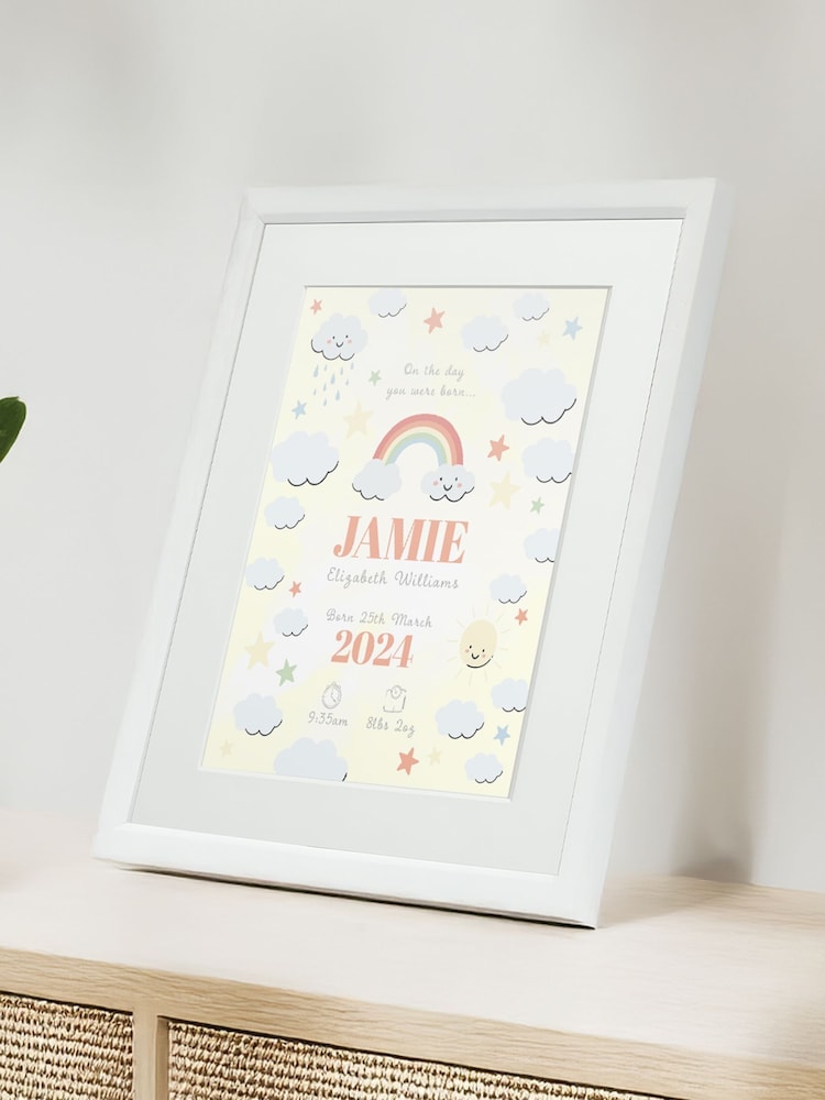 Personalised On The Day You Were Born Rainbow Framed Print by Jonnys Sister - Image 1 of 3