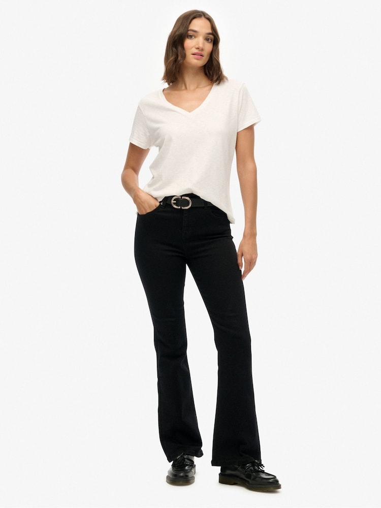 Superdry Black Cotton Mid Rise Flare Jeans - Image 1 of 7