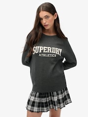 Superdry Grey Slouchy Intarsia Graphic Knitted Jumper - Image 1 of 6