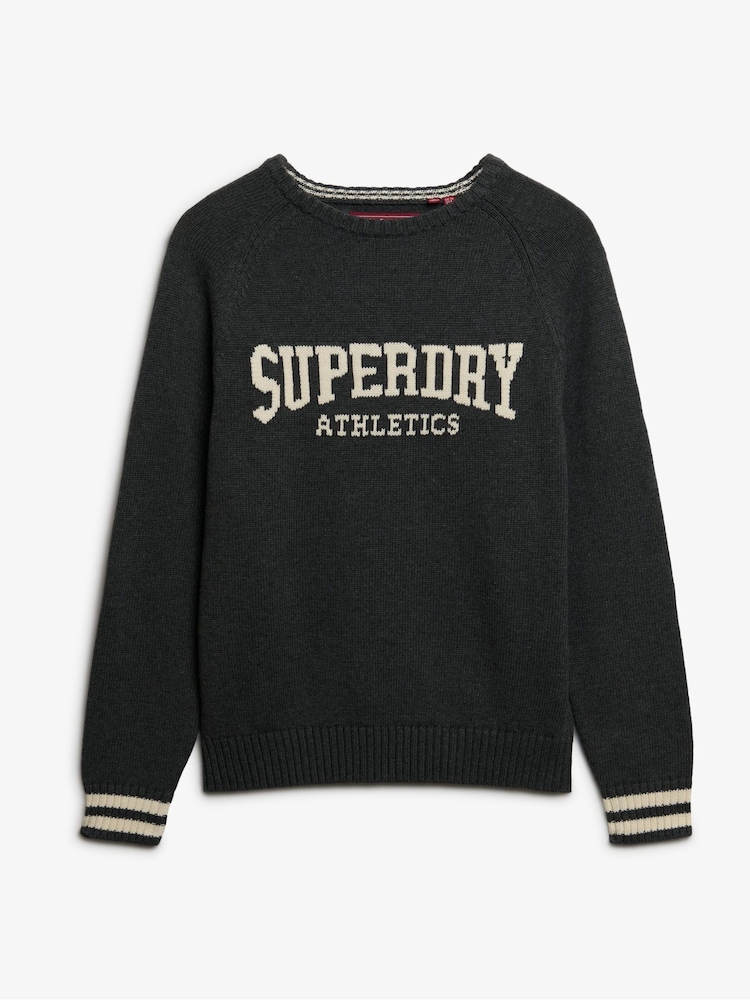 Superdry Grey Slouchy Intarsia Graphic Knitted Jumper - Image 8 of 8 Superdry Grey Slouchy Intarsia Graphic Knitted Jumper - Image 8 of 8