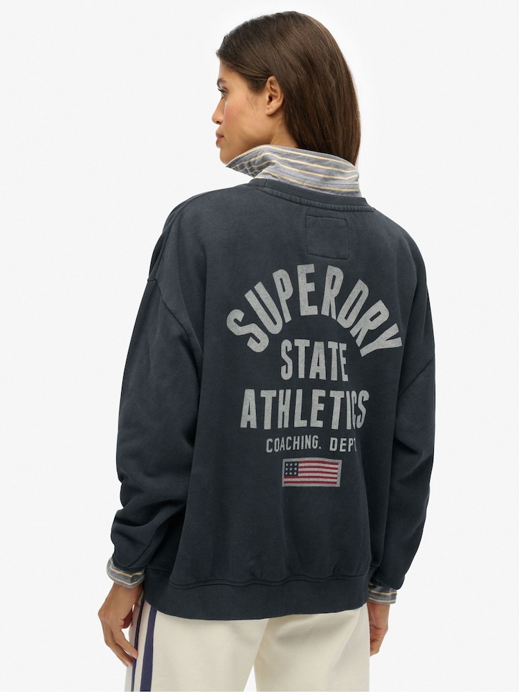 Superdry Blue Athletic Essentials Printed Crew Neck Sweatshirt - Image 2 of 6 Superdry Blue Athletic Essentials Printed Crew Neck Sweatshirt - Image 2 of 6
