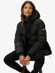 Superdry Black Hooded 5 Baffle Sports Puffer Jacket - Image 1 of 8