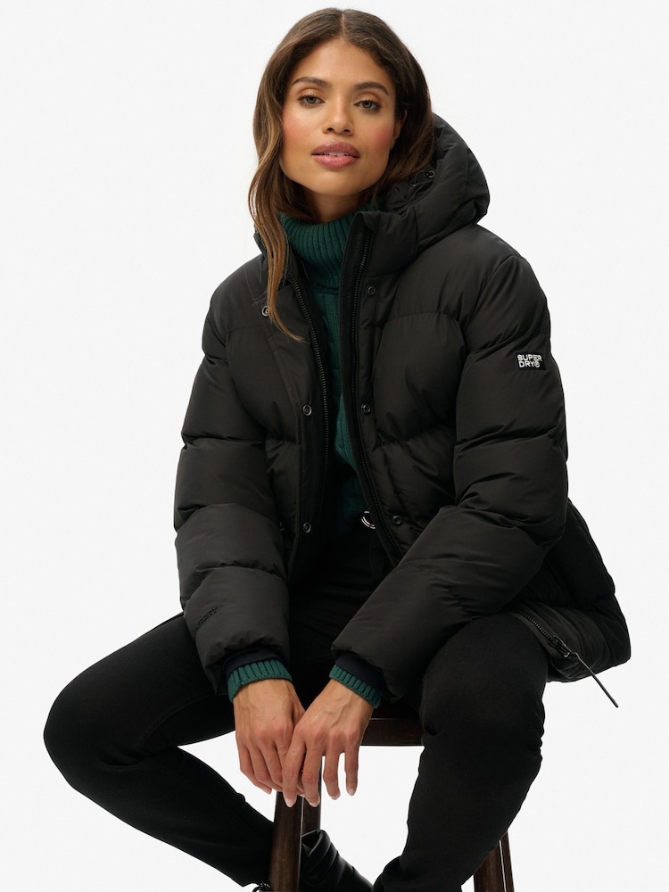 Superdry Black Hooded 5 Baffle Sports Puffer Jacket - Image 1 of 8