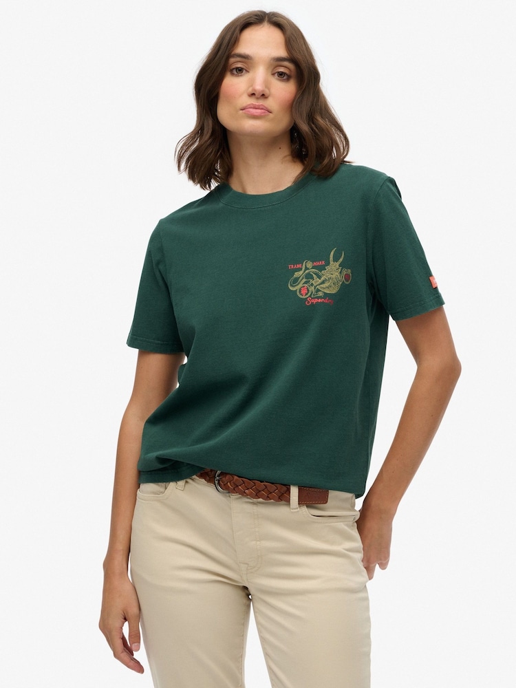Superdry Green Tokyo Narrative Relaxed T-Shirt - Image 1 of 5 Superdry Green Tokyo Narrative Relaxed T-Shirt - Image 1 of 5