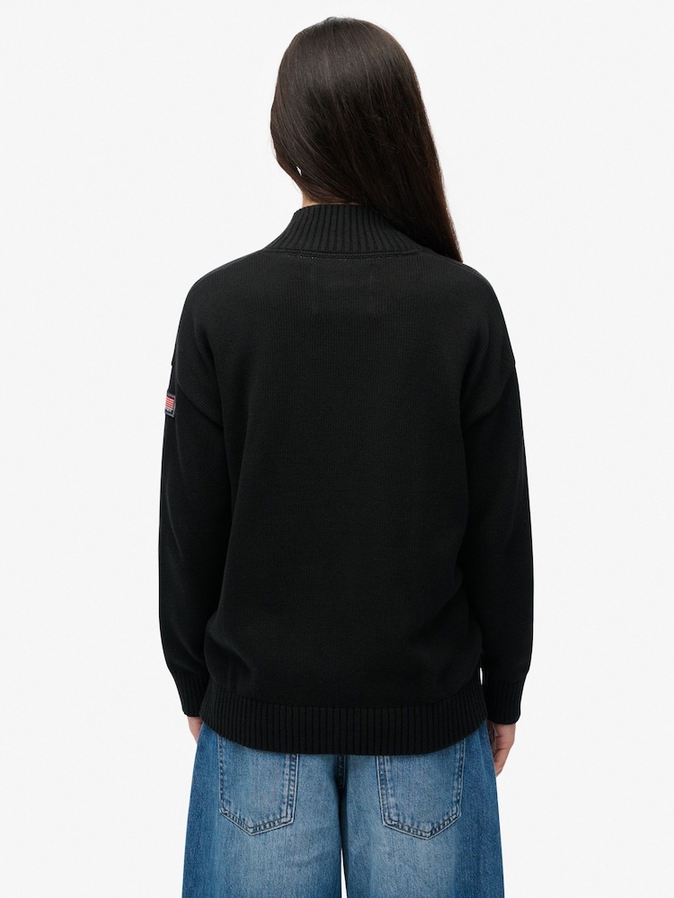 Superdry Black Slouchy Knitted Half Zip Jumper - Image 2 of 6 Superdry Black Slouchy Knitted Half Zip Jumper - Image 2 of 6