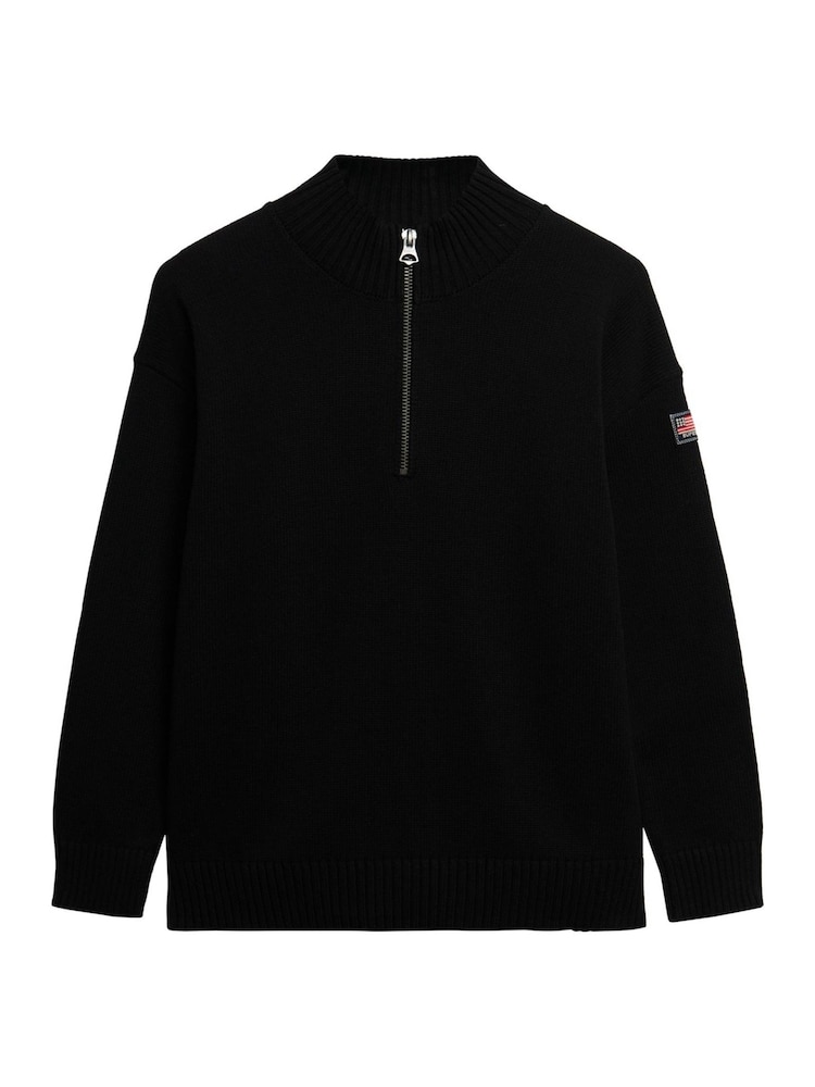 Superdry Black Slouchy Knitted Half Zip Jumper - Image 6 of 6 Superdry Black Slouchy Knitted Half Zip Jumper - Image 6 of 6