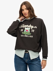 Superdry Black Souvenir Graphic Loose Crew Sweatshirt - Image 1 of 7