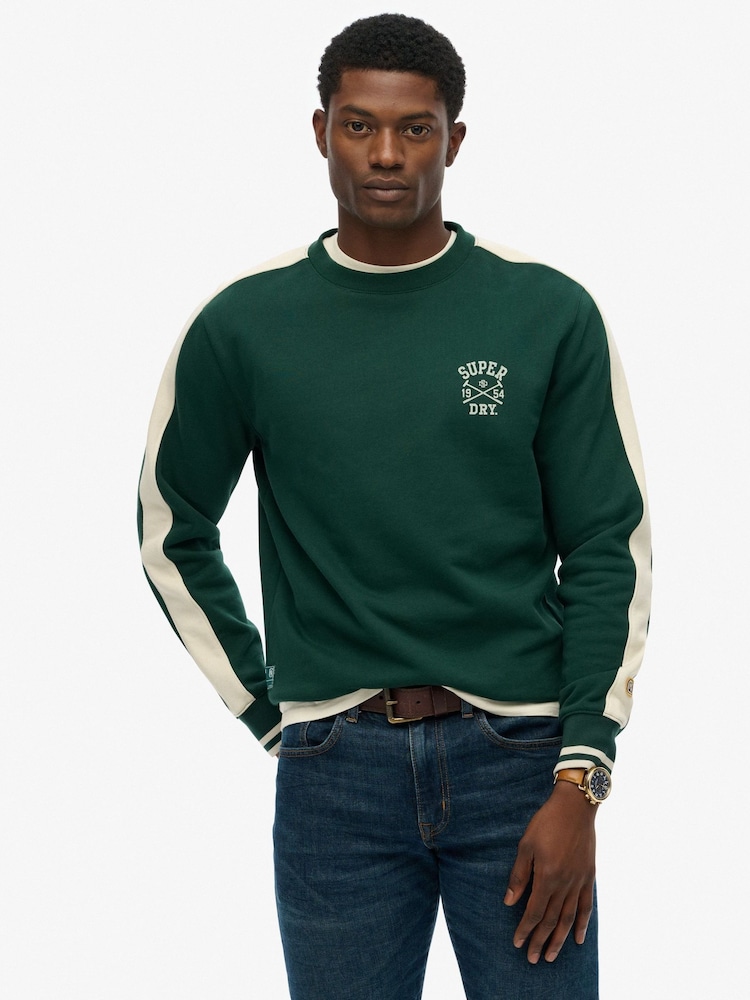 Superdry Green Athletic Club Crew Sweatshirt - Image 1 of 6 Superdry Green Athletic Club Crew Sweatshirt - Image 1 of 6
