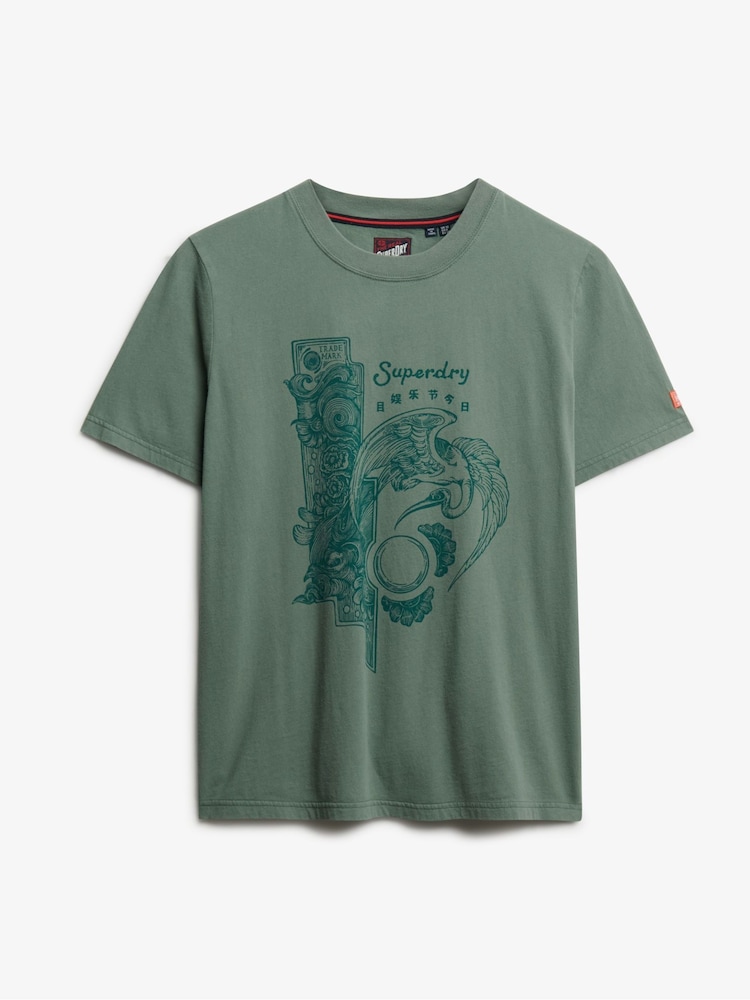 Superdry Green Tokyo Narrative Relaxed T-Shirt - Image 6 of 6 Superdry Green Tokyo Narrative Relaxed T-Shirt - Image 6 of 6