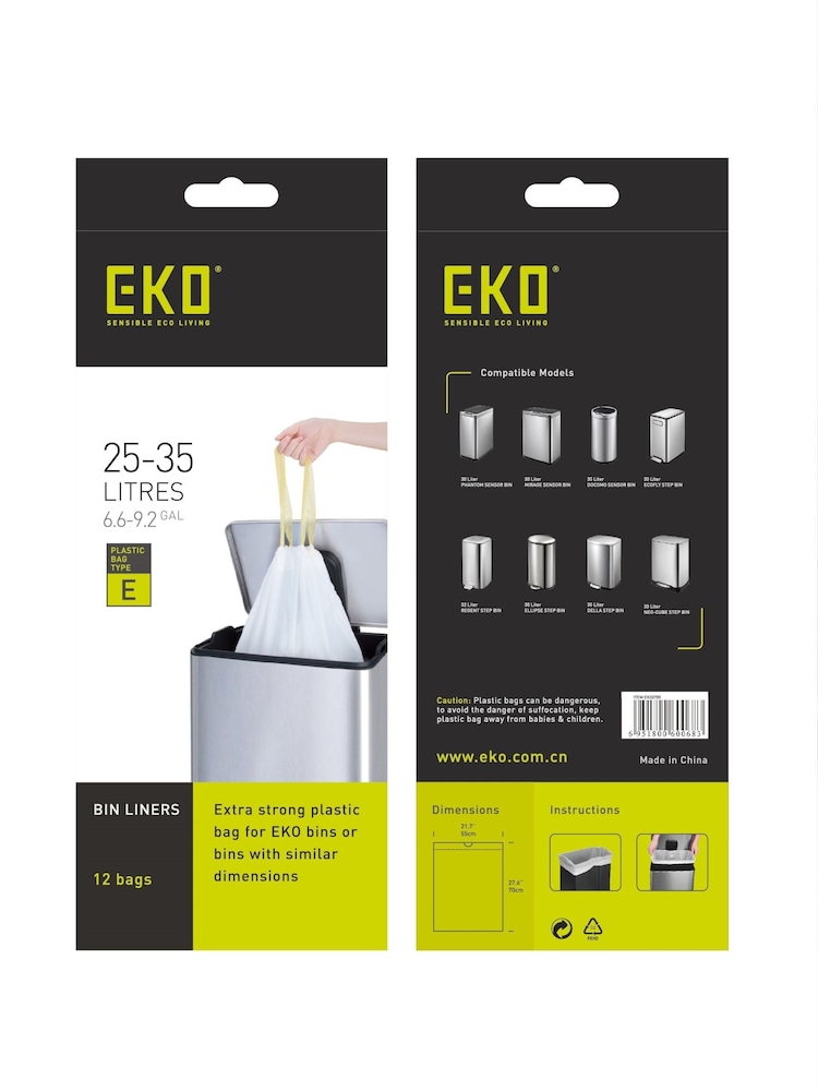 Eko White Bundle of Size F Bin Liners 40-60L (12 bags) x5 - Image 1 of 2