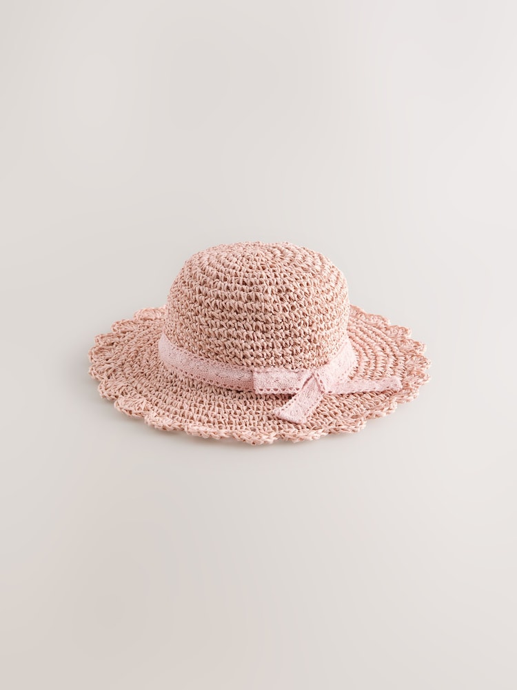 Pink Straw Sun Hat (3mths-13yrs) - Image 1 of 3