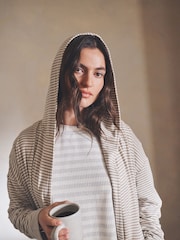 Neutral Stripe Cosy Lightweight Dressing Gown - Image 5 of 8