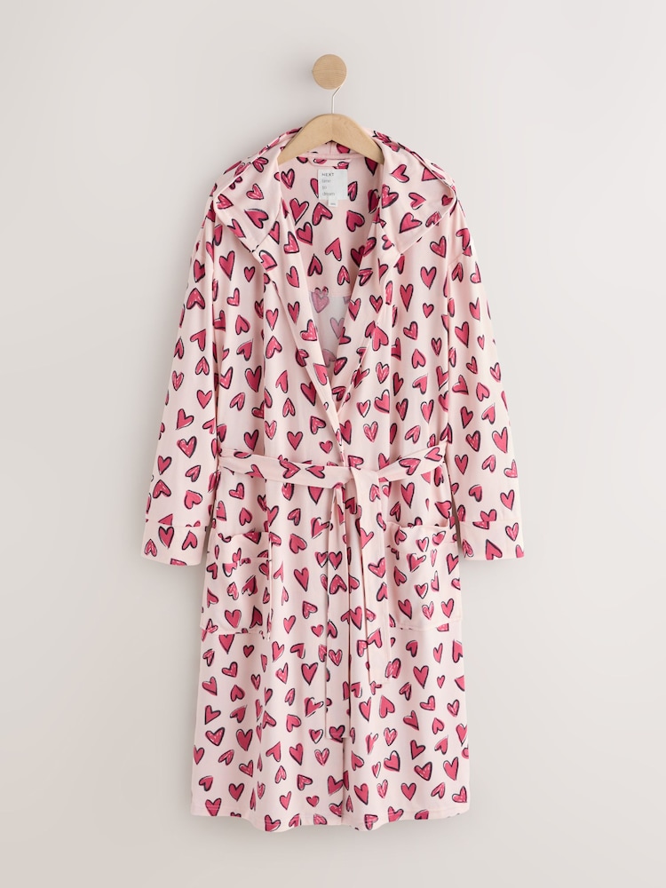 pink heart dressing gown Urban Threads fleece dressing gown in pink and red hearts