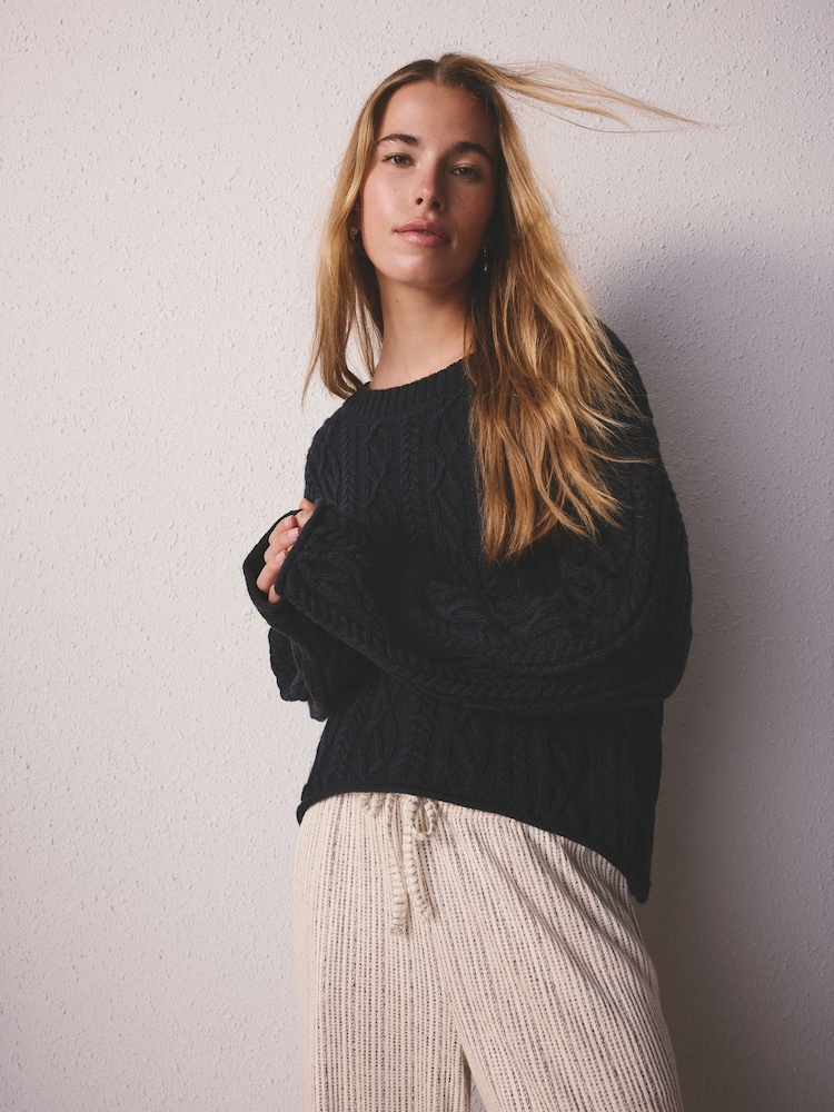 Navy Cable Knit Jumper - Image 1 of 6