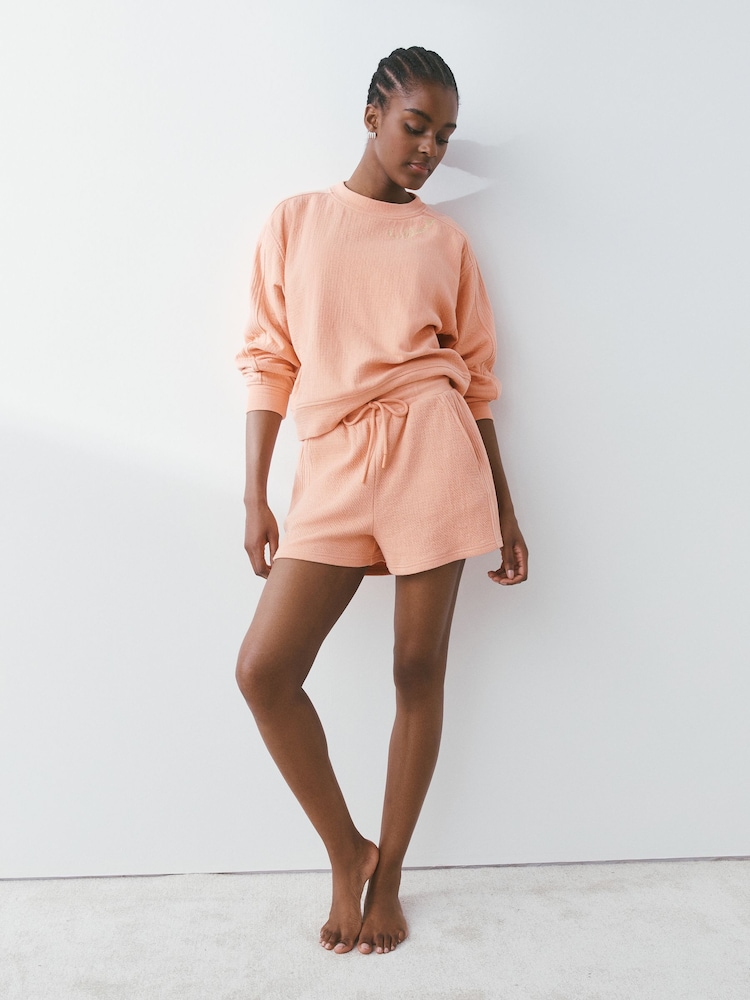 Coral Pink Textured Shorts - Image 2 of 8