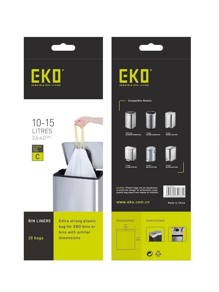 Eko White Bundle of Size C Bin Liners 10-15L (20 bags) x5 - Image 1 of 2 Eko White Bundle of Size C Bin Liners 10-15L (20 bags) x5 - Image 1 of 2