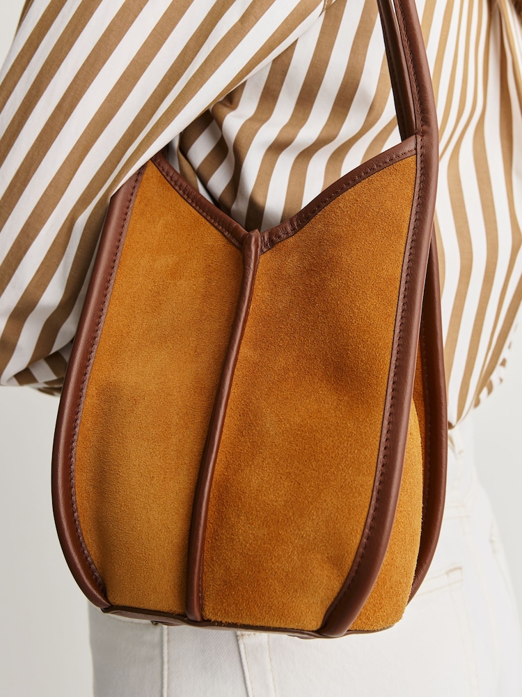 Hereu Studio Tan/Chestnut Calella Bucket Suede Trimmed Shoulder Bag - Image 6 of 6