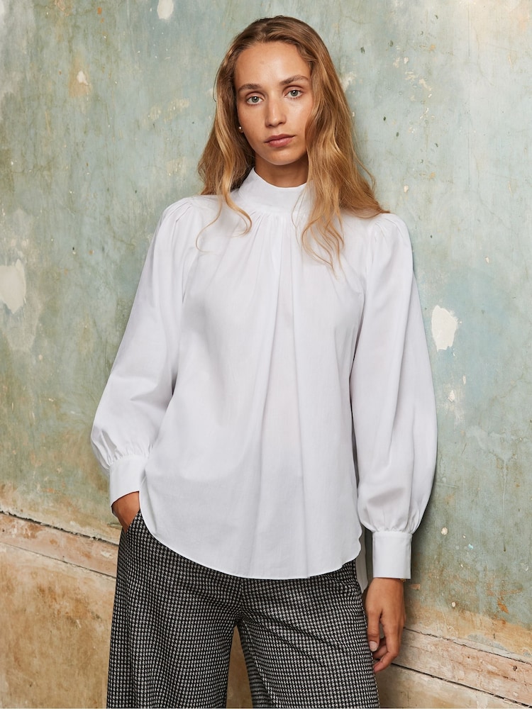 Ro&Zo White Cotton High Neck Shirt - Image 1 of 3