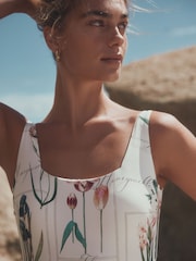 White Floral Scoop Square Neck Swimsuit - Image 5 of 9