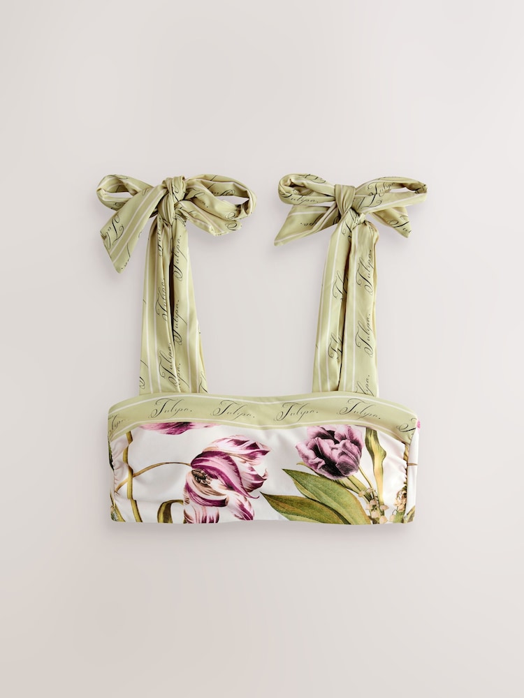 Cream Lilac Tulip Tie Strap Bikini Top - Image 1 of 4